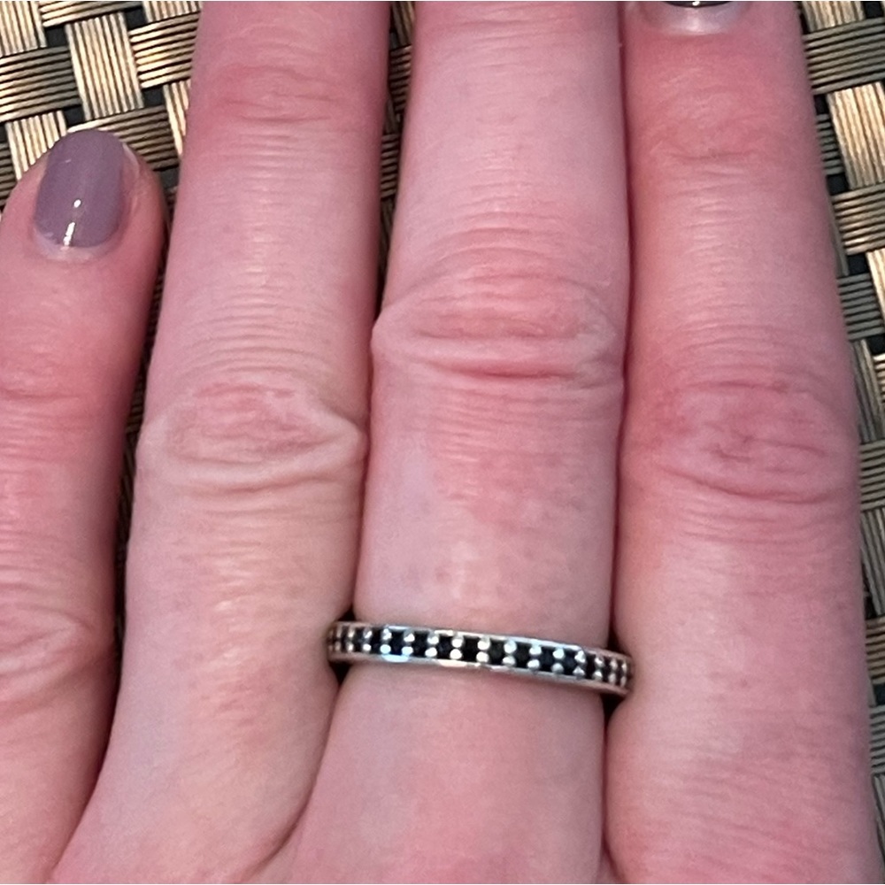 Pandora Silver Ring with Black Crystals and Butterfly Design Size 8 1/2